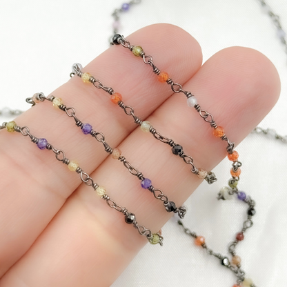 Multi Color Cubic Zirconia Oxidized Wire Chain.