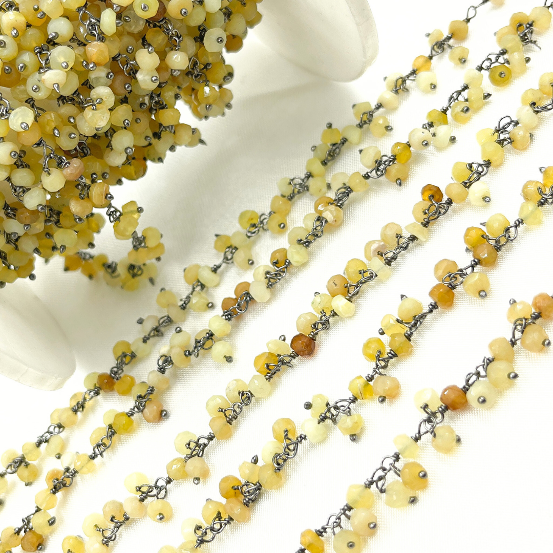 Yellow Opal Cluster Dangle Oxidized Wire Chain