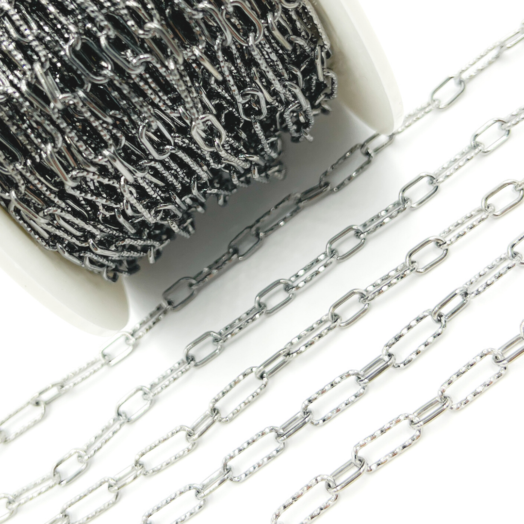 Black Rhodium 925 Sterling Silver  Diamond Cut & Smooth Paper Clip Chain. V141BR