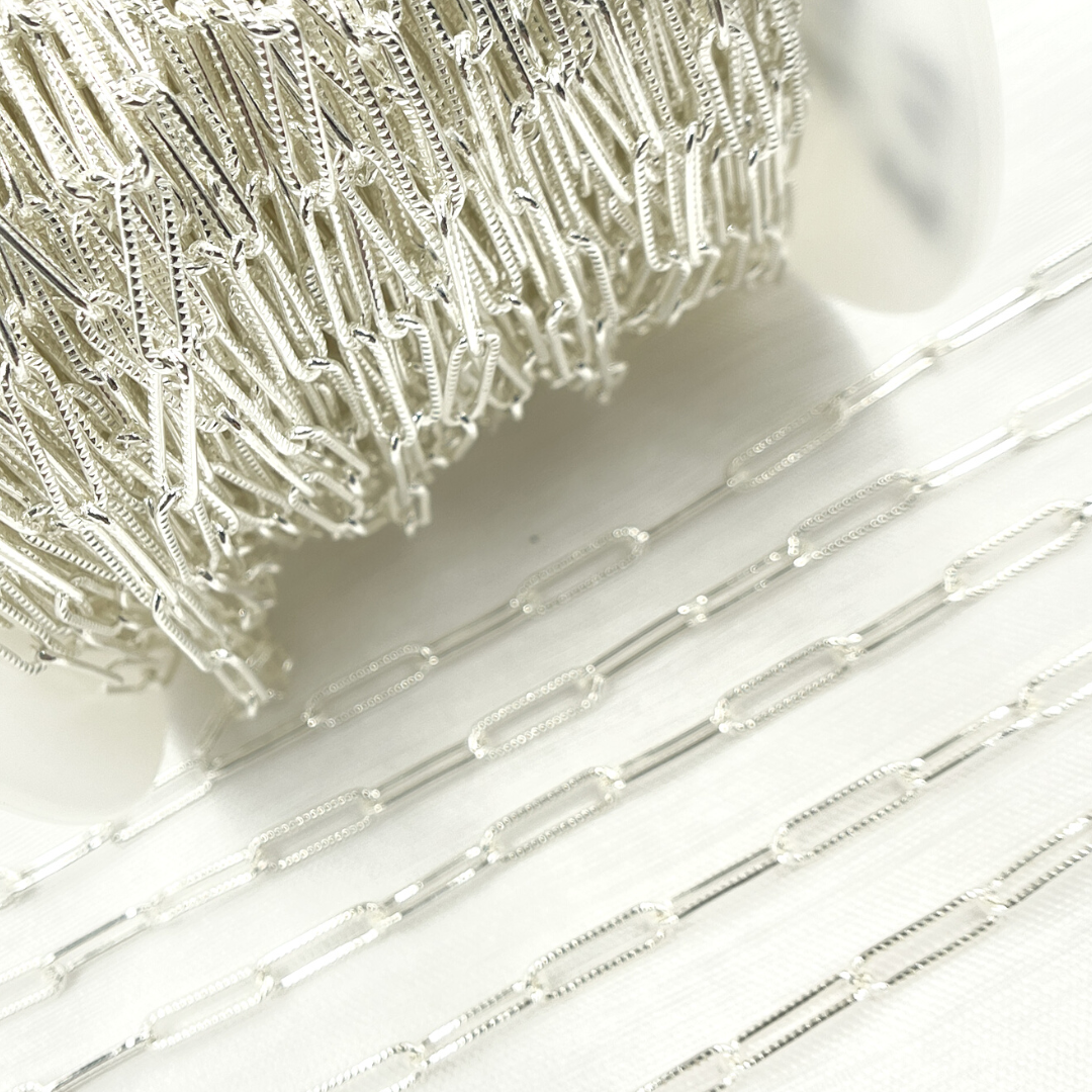 925 Sterling Silver Paperclip Hammered Link Chain.