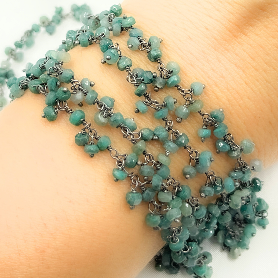 Emerald Cluster Dangle 3.5mm Oxidized Wire Chain.
