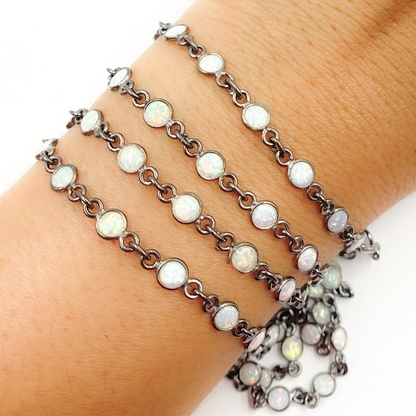 Created White Opal Round Shape Connected Chain