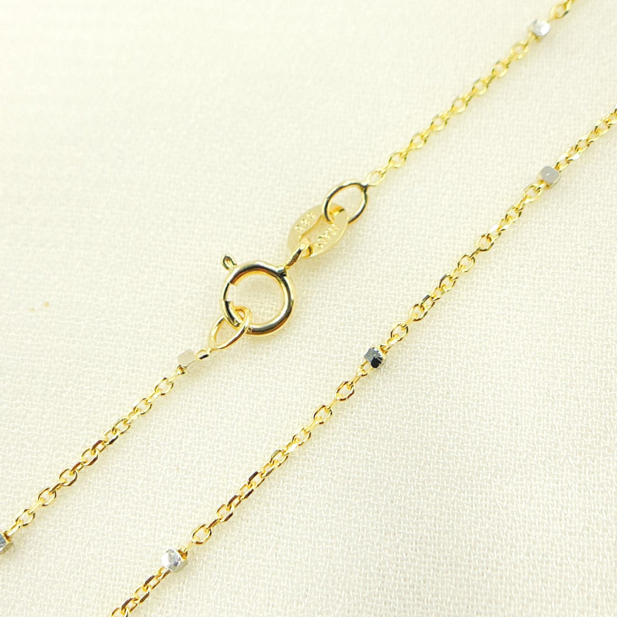14K Solid Yellow Gold with White Gold Cubes Satellite Chain