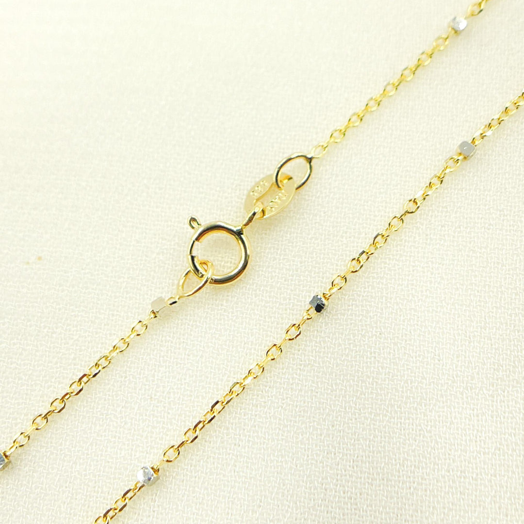 030R01TS4TP8BDB. 14K Solid Yellow Gold with White Gold Cubes Satellite Chain