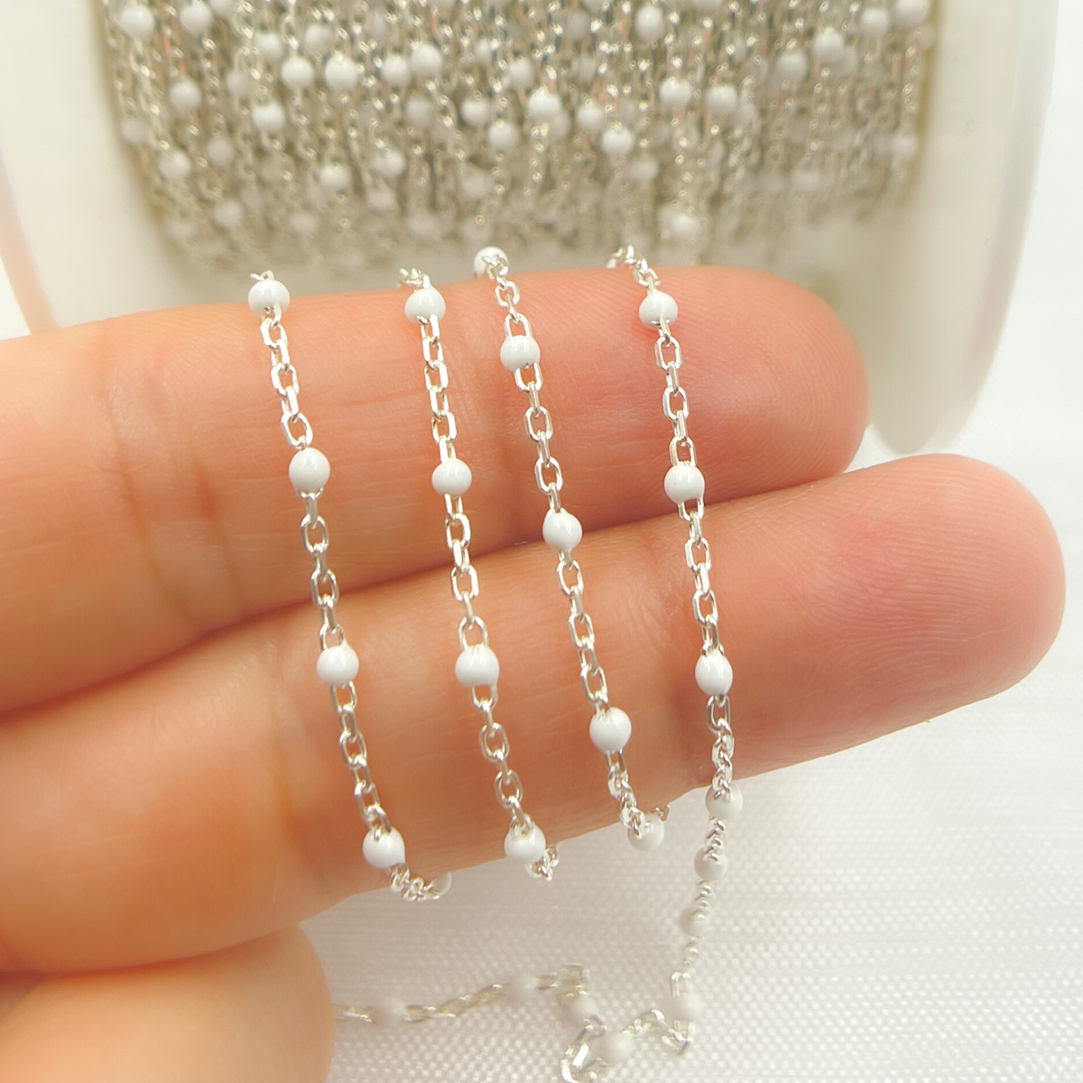 Sterling Silver White Color Enamel Chain