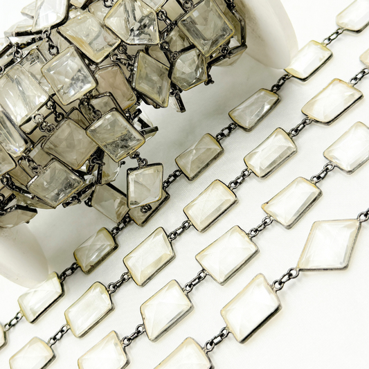Crystal Rectangular Shape Bezel Oxidized Wire Chain.
