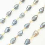 Load image into Gallery viewer, Coated Labradorite Tear Drop Shape Gold Plated Wire Chain. CLB39
