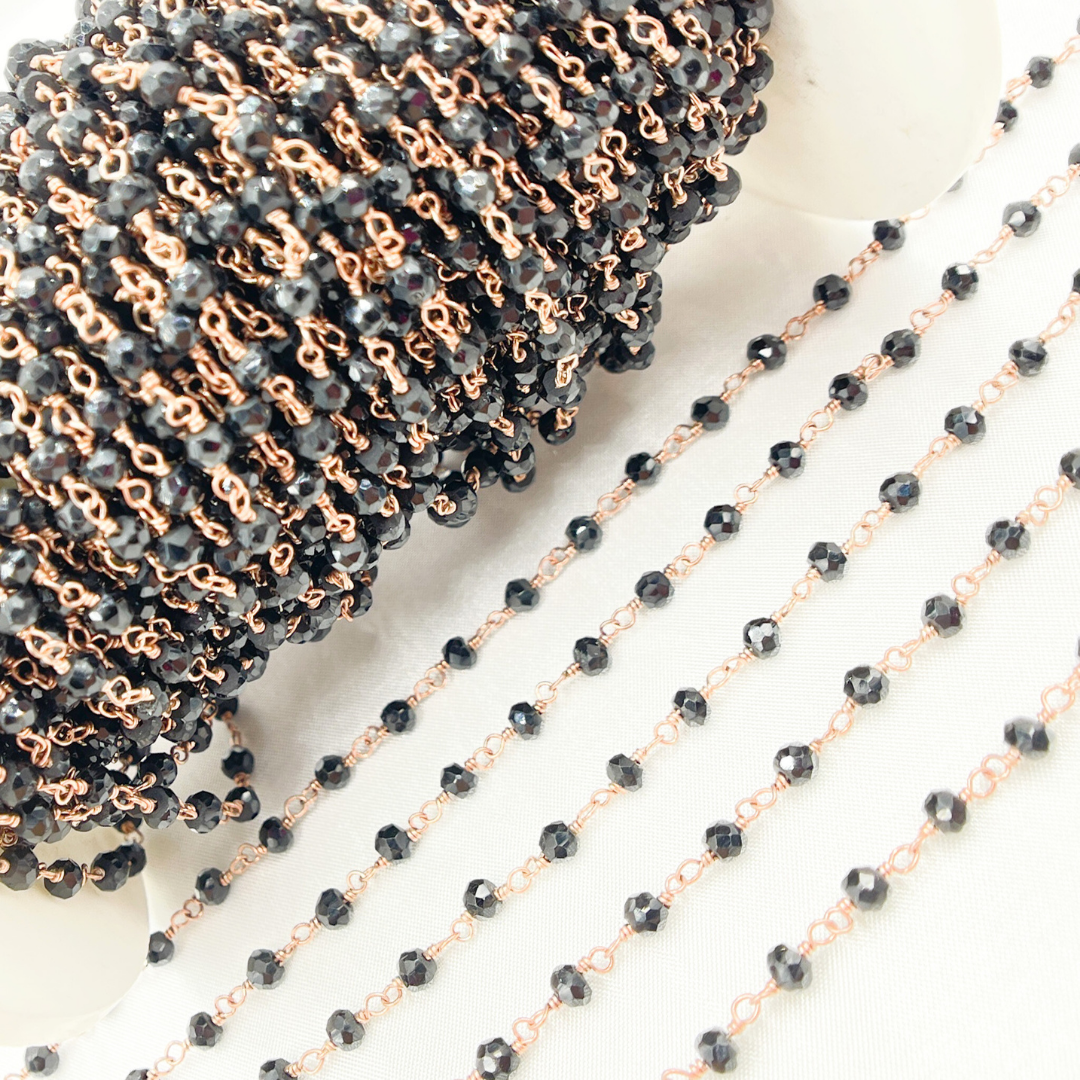 Black Spinel Rose Gold Plated Wire Chain