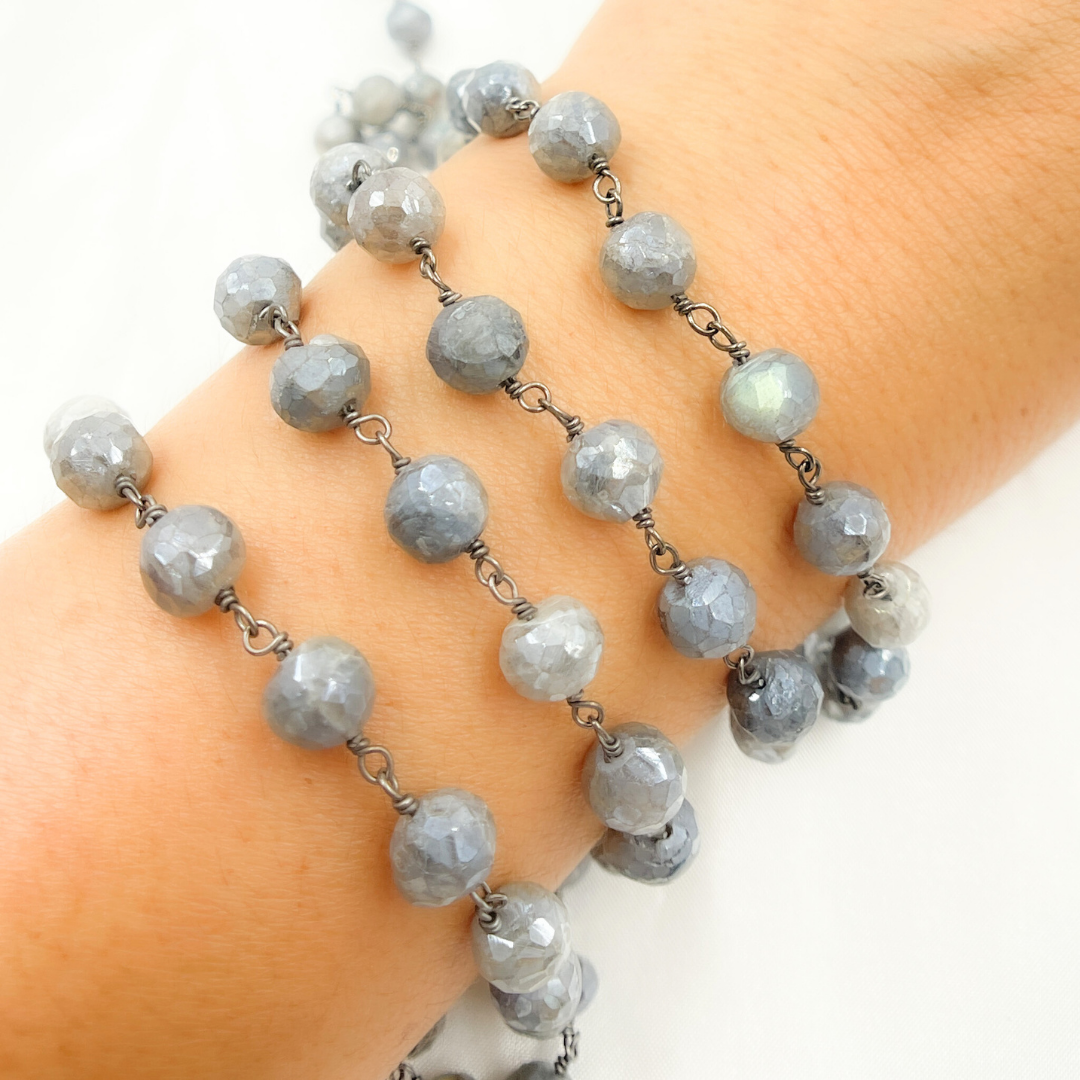 Coated Labradorite Round Shape Oxidized Wire Chain