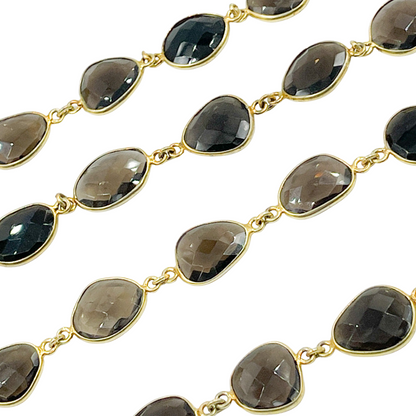 Smoky Quartz Shape Bezel Gold Plated Wire Chain.