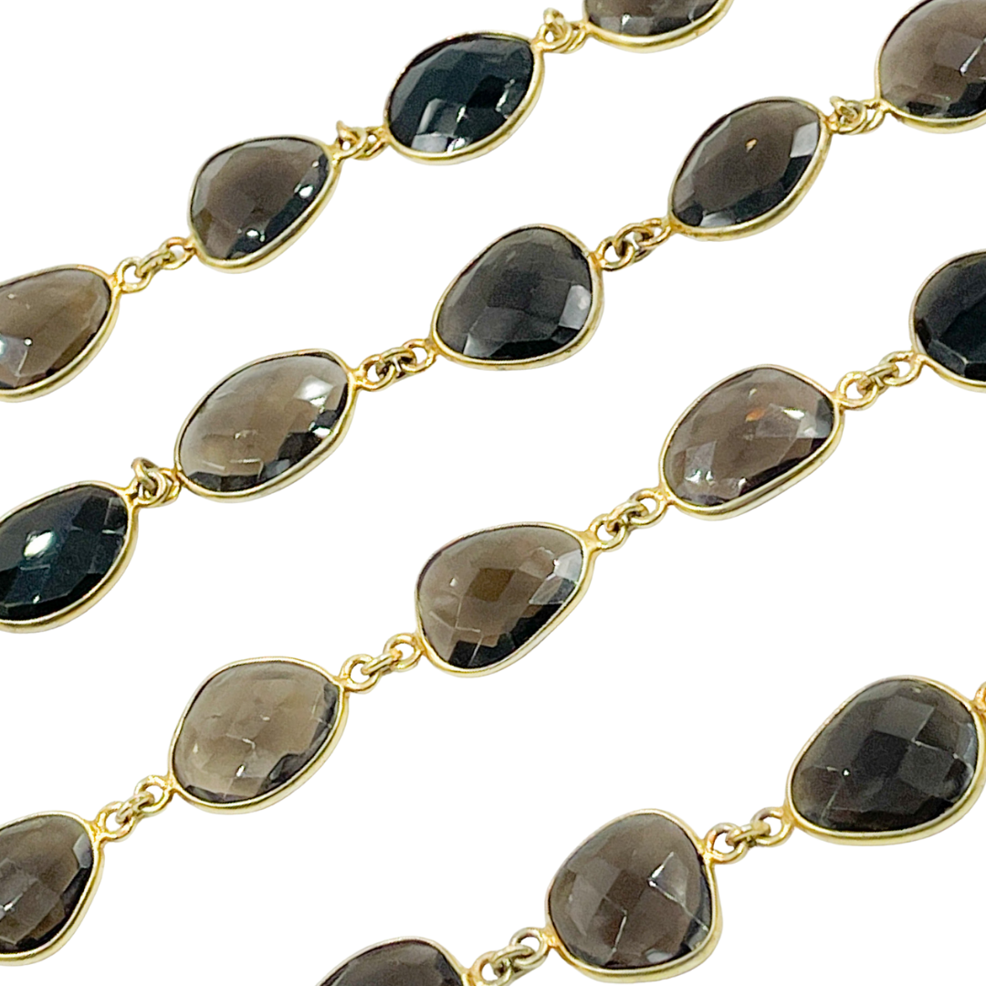 Smoky Quartz Shape Bezel Gold Plated Wire Chain. SMQ6