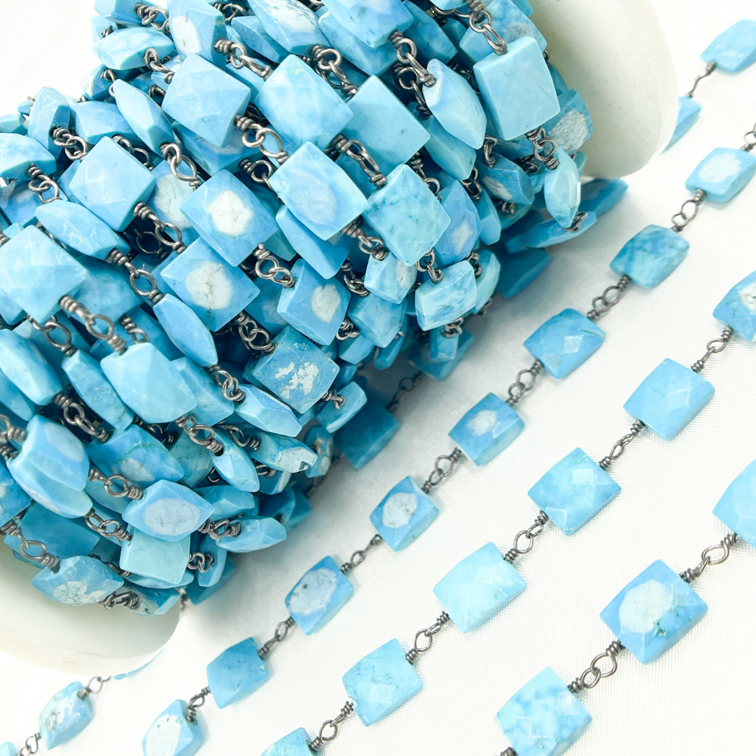 Turquoise Rectangle Shape Oxidized Wire Chain.