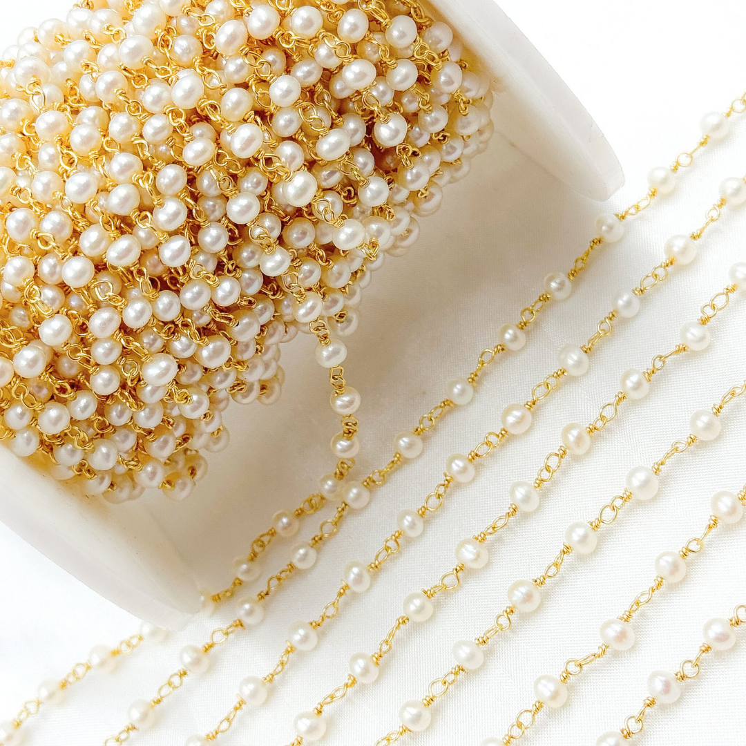 Freshwater Pearl Round Shape Gold Plated Wire Chain