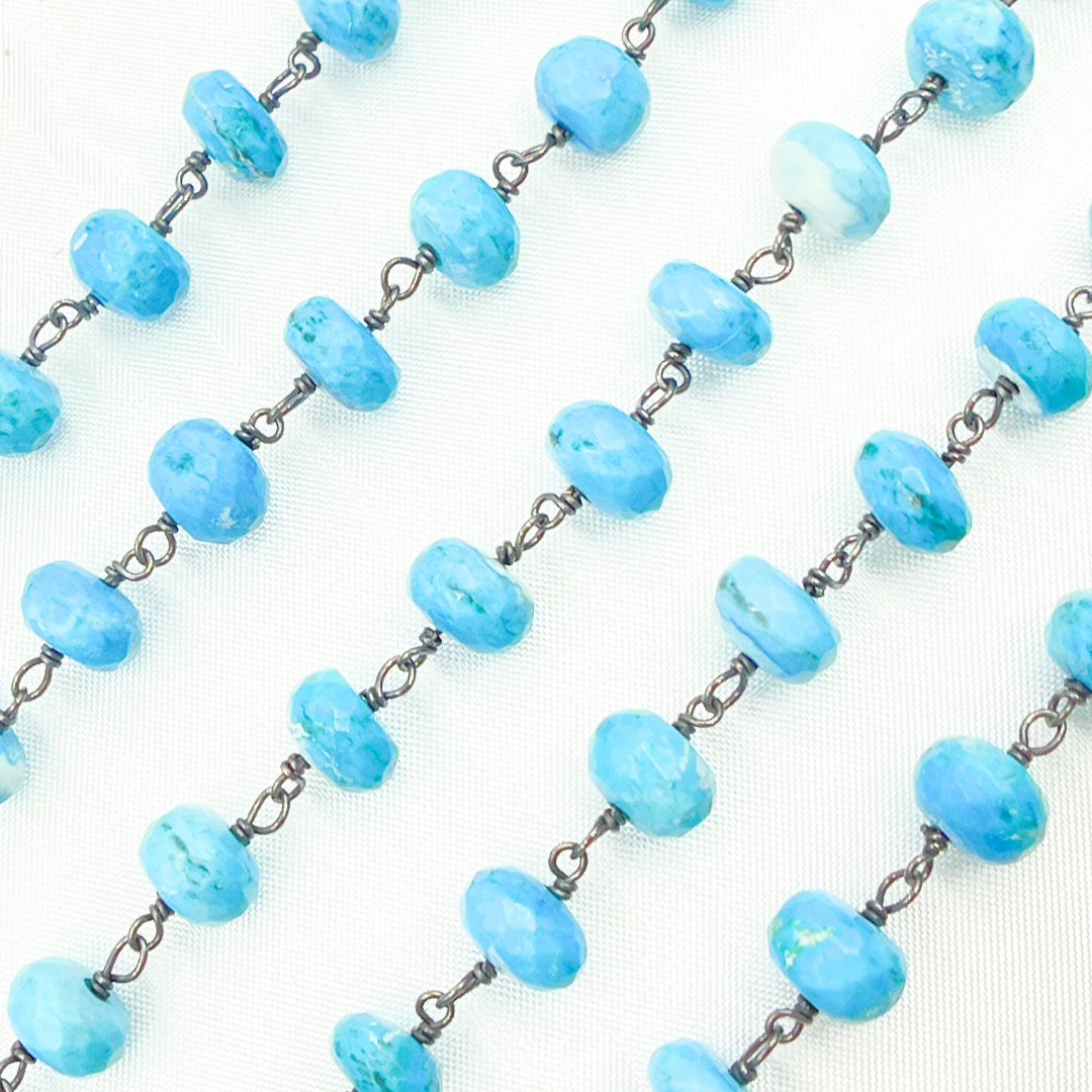 Turquoise Rondel Oxidized Wire Chain. TRQ33