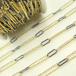 Load image into Gallery viewer, Gold Plated &amp; Black Rhodium 925 Sterling Silver Diamond Cut &amp; Smooth Paperclip Chain. V3GB1
