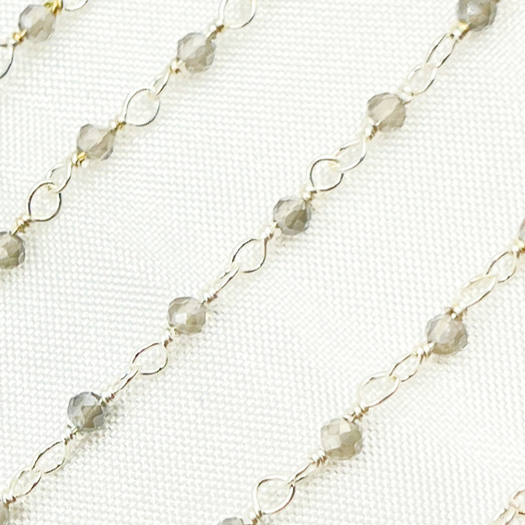 Coated Grey Moonstone 925 Sterling Silver Wire Chain