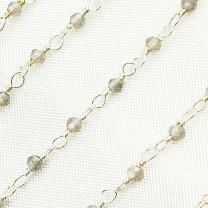 Coated Grey Moonstone 925 Sterling Silver Wire Chain