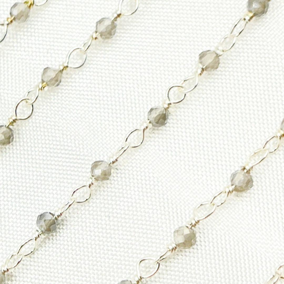 Coated Grey Moonstone 925 Sterling Silver Wire Chain. CMS86