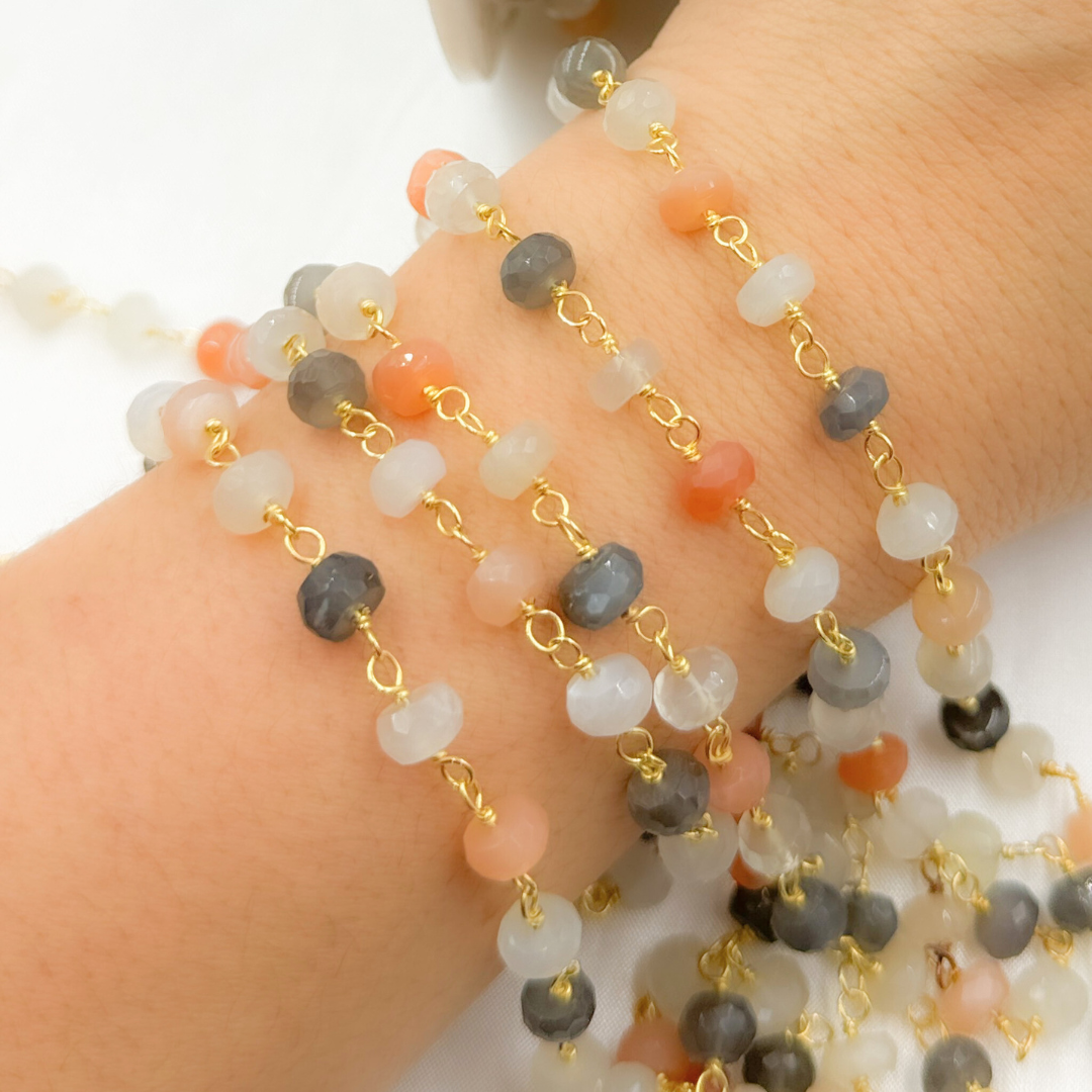 Multi Moonstone Gold Plated 925 Sterling Silver Wire Chain