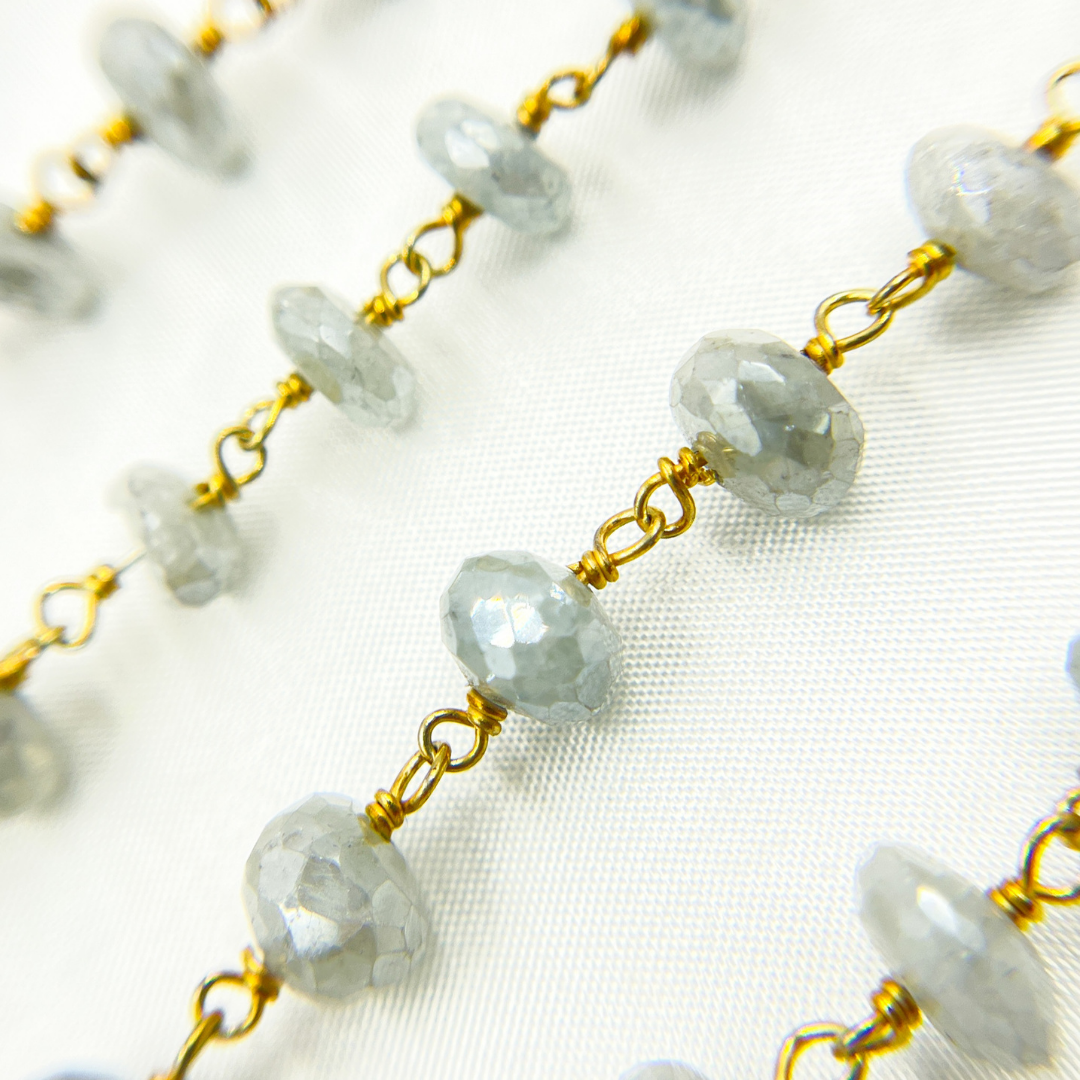 Coated Milky Aquamarine Gold Plated Wire Chain. AQU17