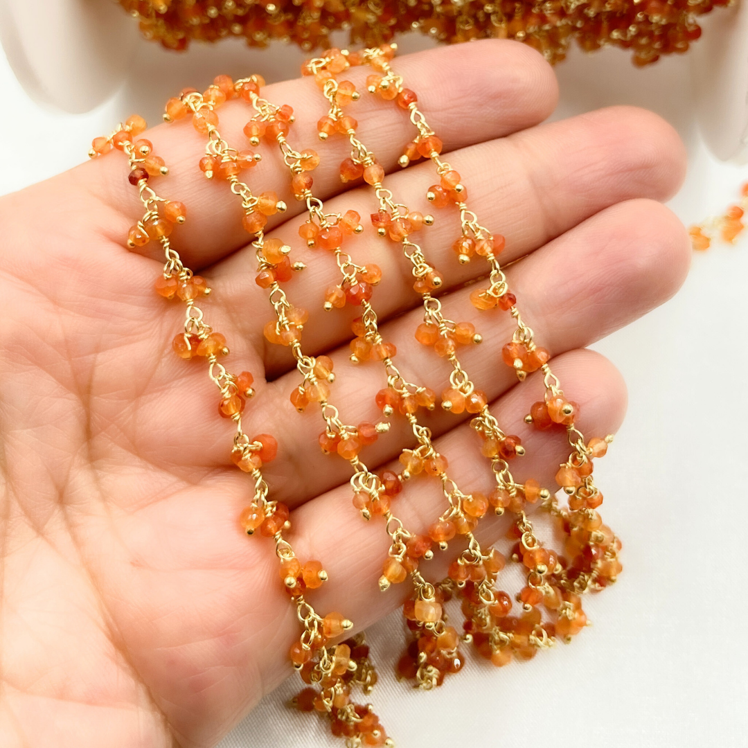 Carnelian Cluster Dangle Gold Plated Wire Chain