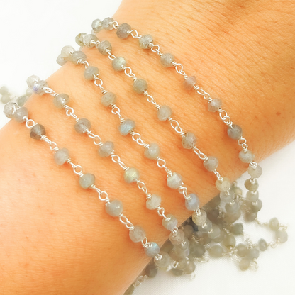 Labradorite 925 Sterling Silver Wire Chain