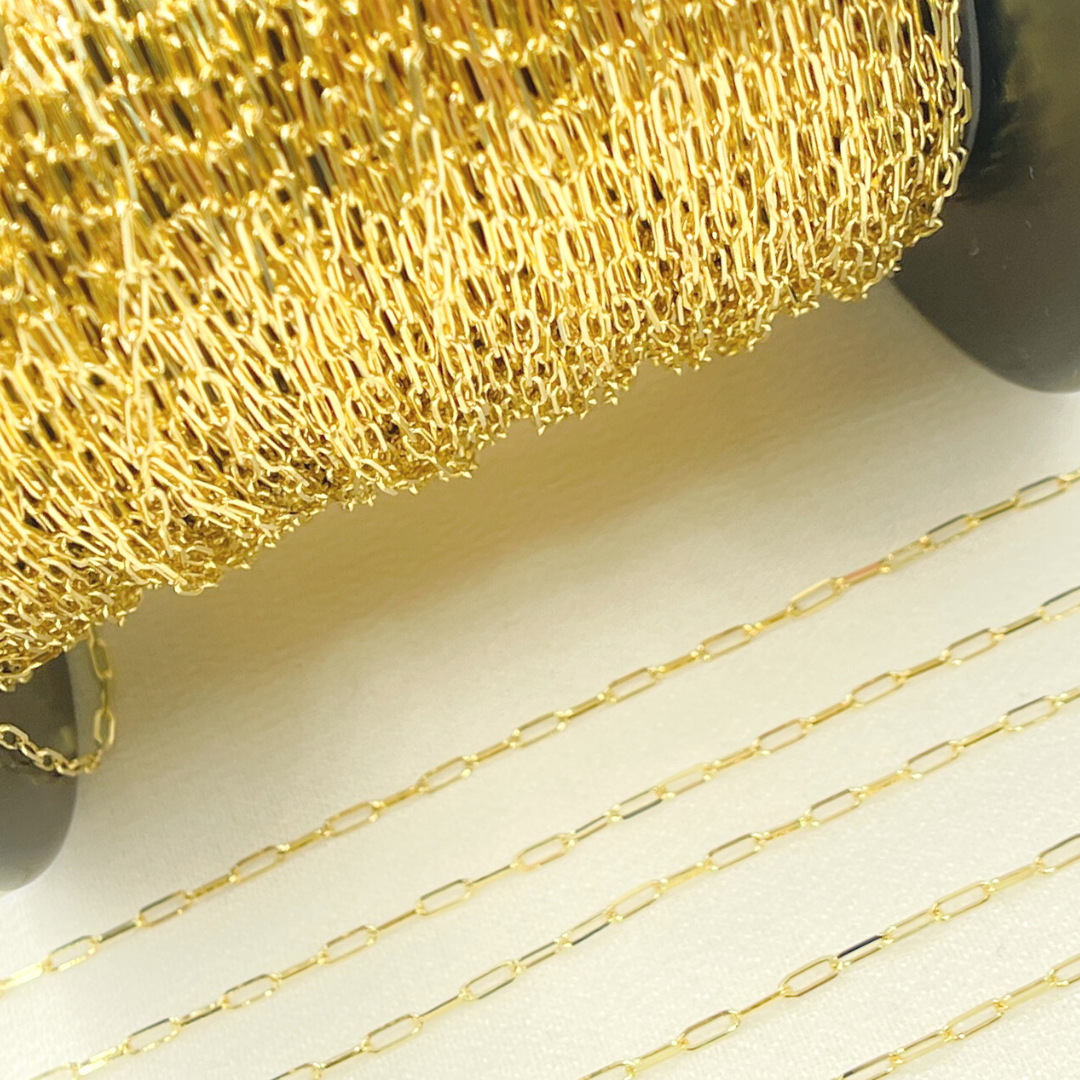 14K Solid Yellow Gold Flat Paperclip Chain by Foot