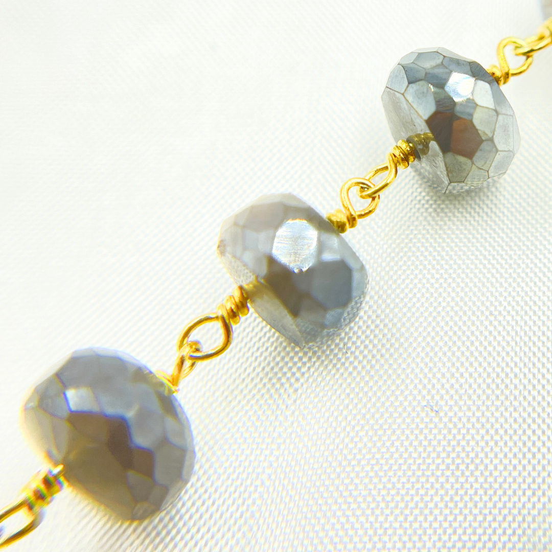 Coated Grey Moonstone Gold Plated Wire Chain
