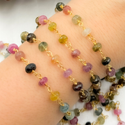 Multi Tourmaline Gold Plated 925 Sterling Silver Wire Chain