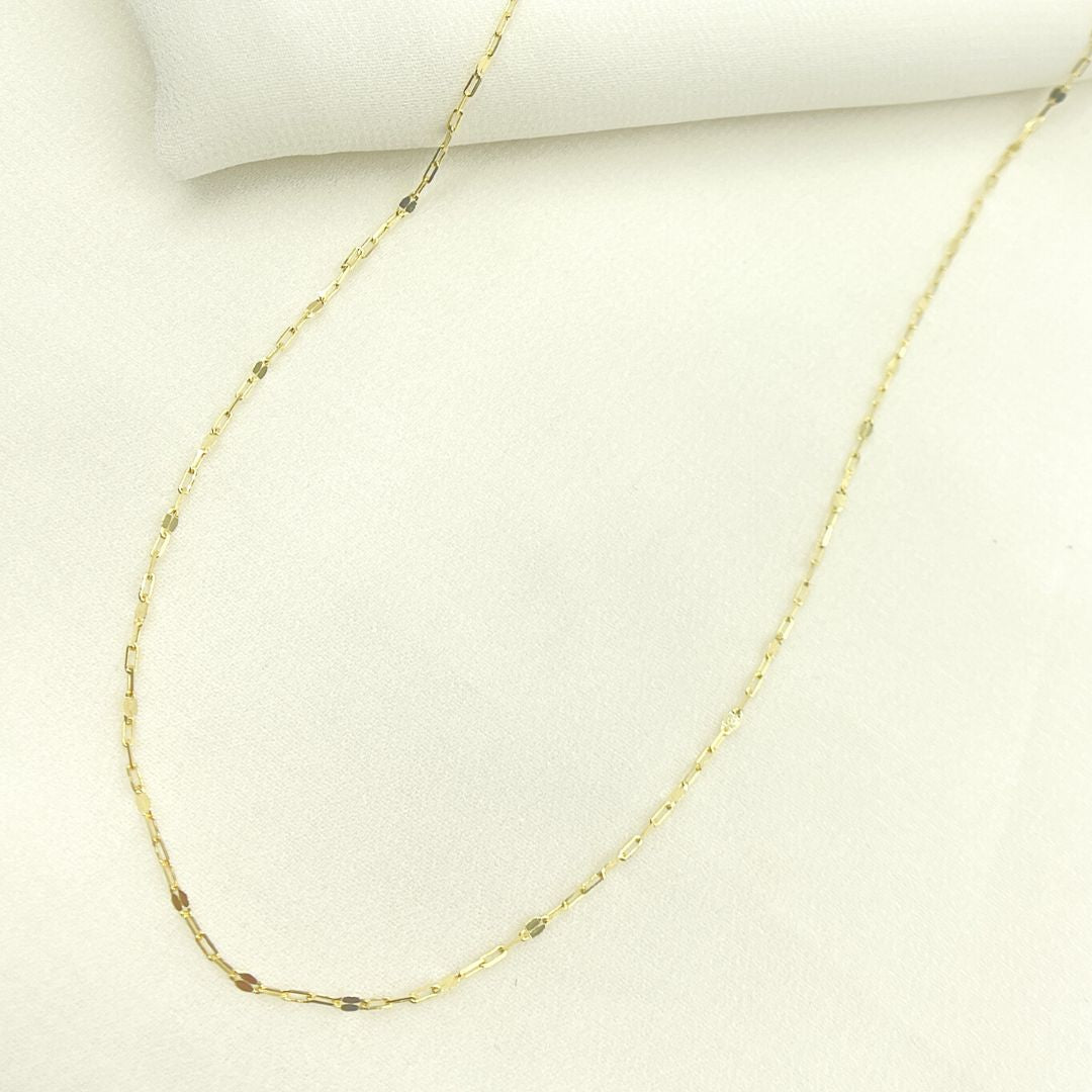 040FL60T5. 14K Solid Gold Paper Clip and Flat Marina Link Chain