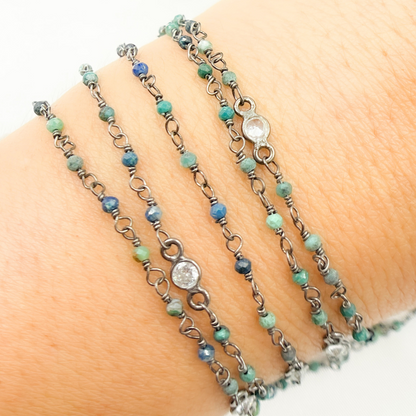 Chrysocolla and C.Z. Oxidized Wire Chain.