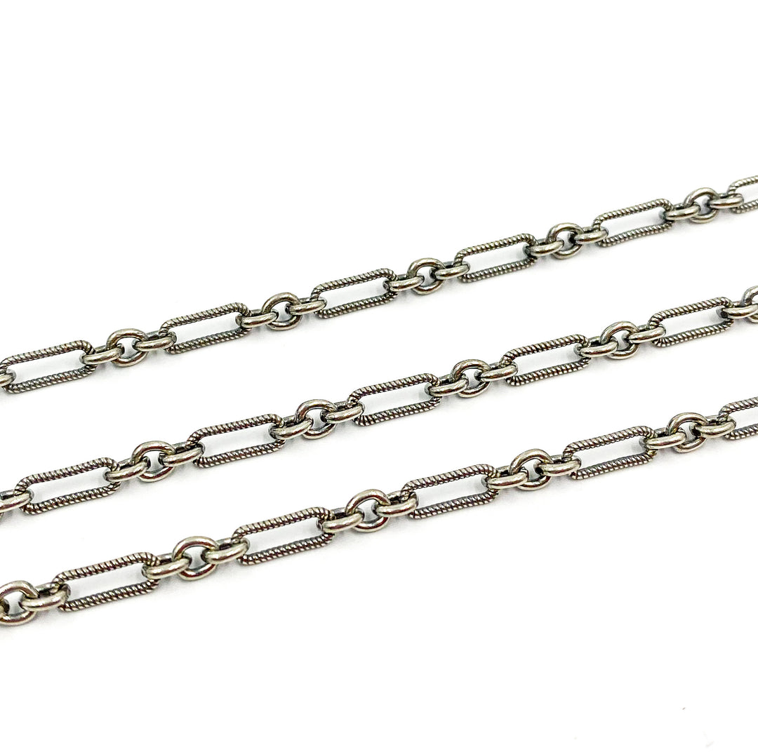 Oxidized 925 Sterling Silver Twisted 1 Oval & 3 Round Link Chain. 569OX