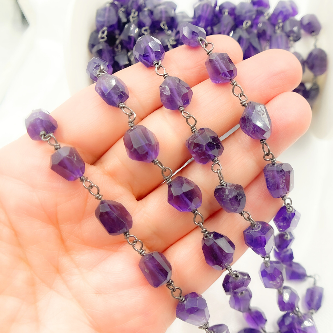 Amethyst Organic Shape Oxidized Wire Chain