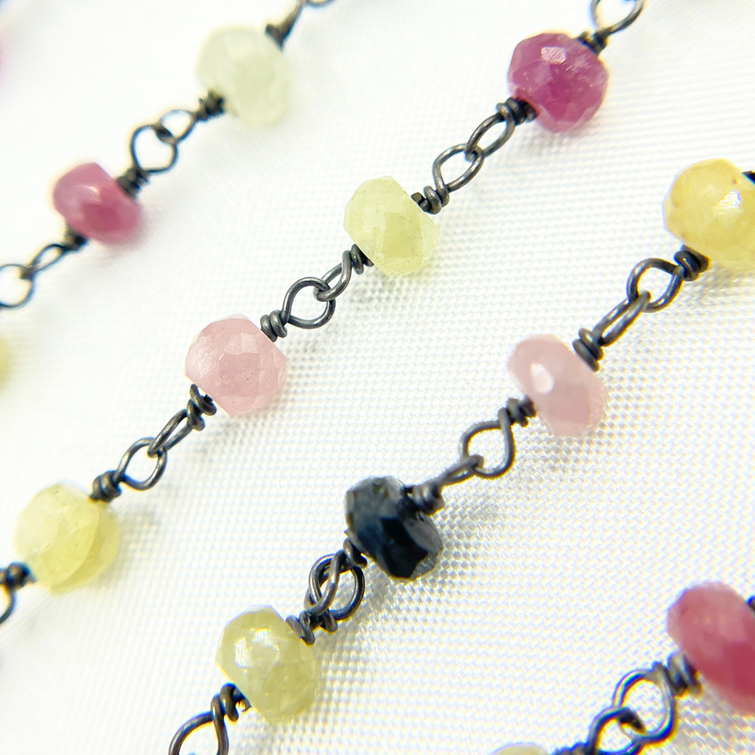 Multi Sapphire Faceted Oxidized Wire Chain.