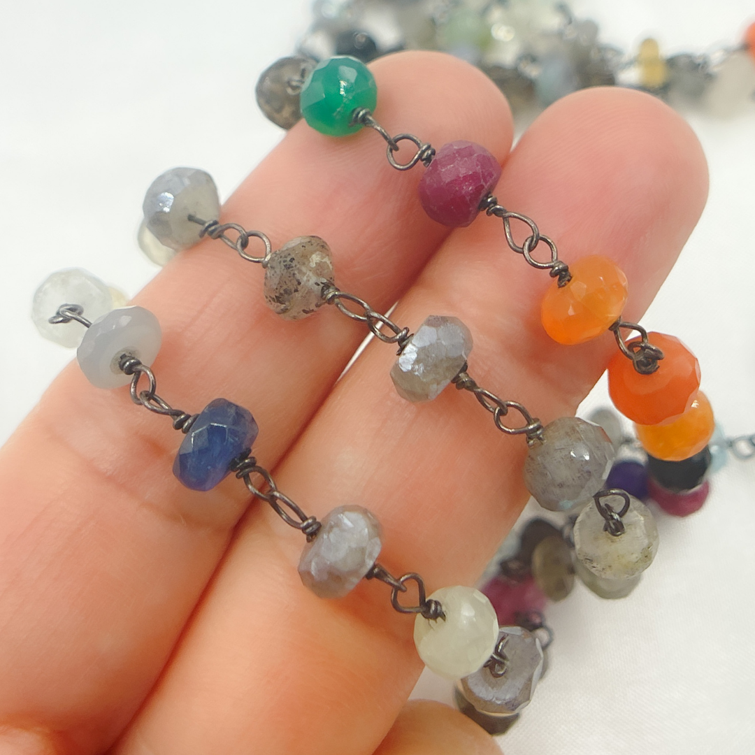 Multi Gemstone Oxidized Wire Chain.