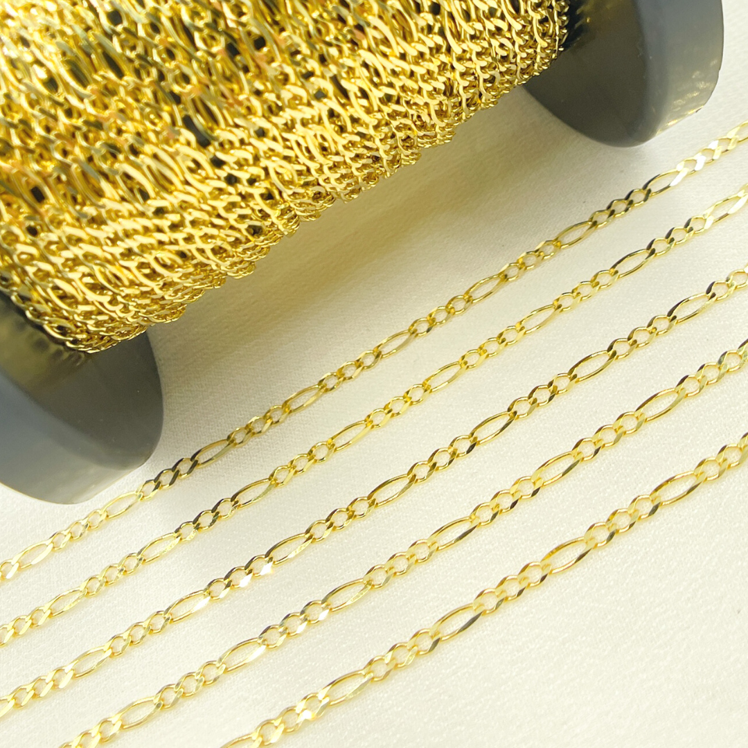 14K Solid Yellow Gold Flat Figaro Chain by Foot