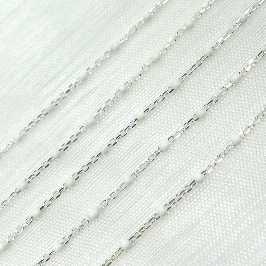 925 Sterling Silver Cable Chain with White Color Enamel. V203WTSS