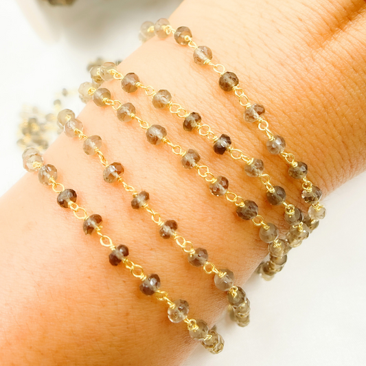 Smoky Quartz Gold Plated Wire Chain.
