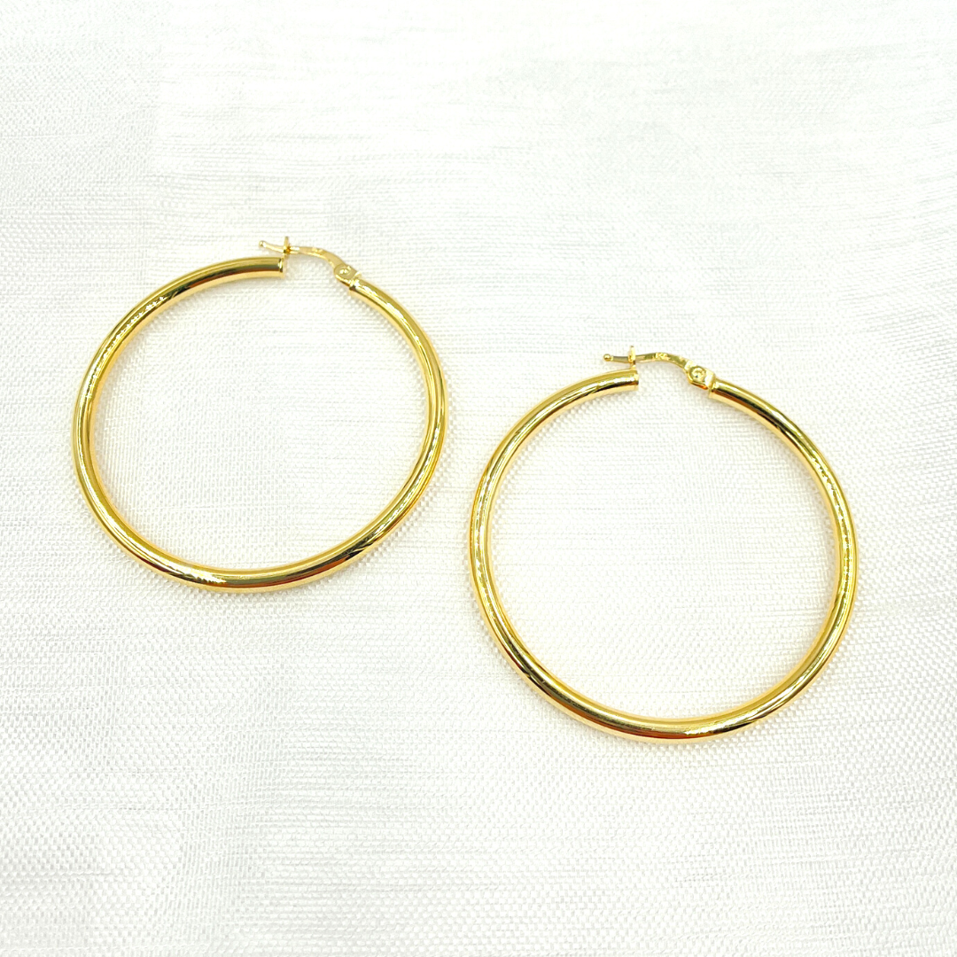 14K Solid Gold Hollow Smooth Hoop