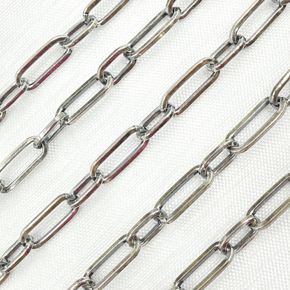 Oxidized Sterling Silver Shinny Flat Paperclip Link Chain