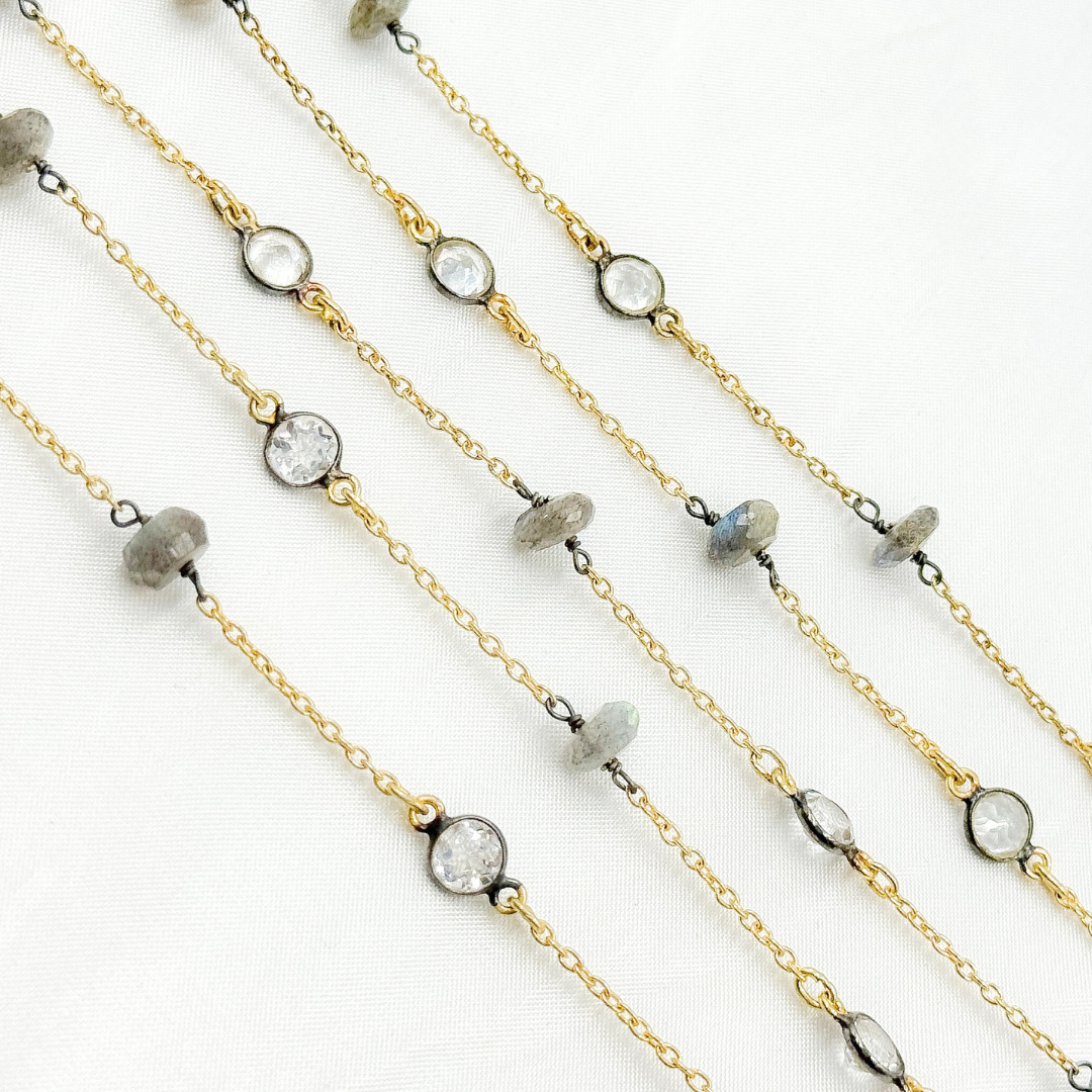 Labradorite & White Topaz Gold Plated Connected Wire Chain.