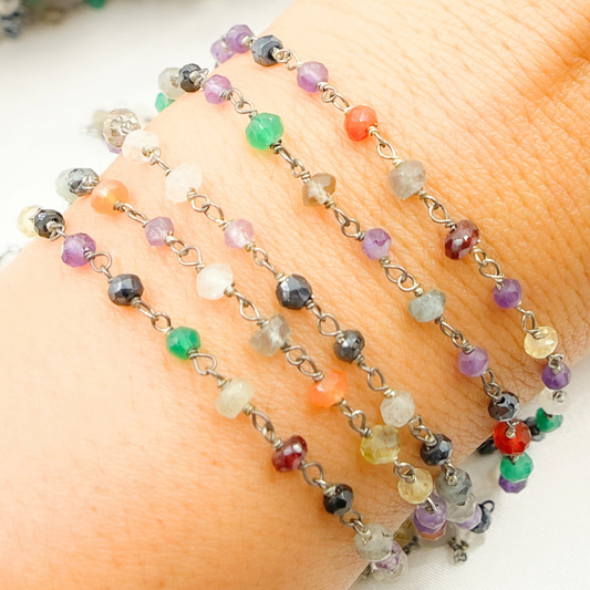 Multi Gemstone Oxidized Wire Chain