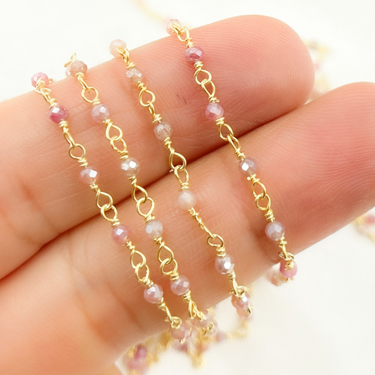 Coated Red Quartz Gold Plated Wire Chain