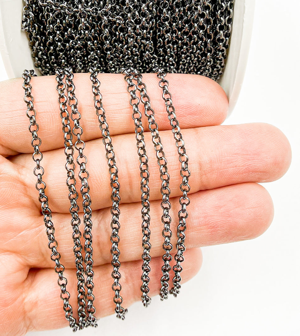 Black Rhodium 925 Sterling Silver Rolo Link Chain. BR13