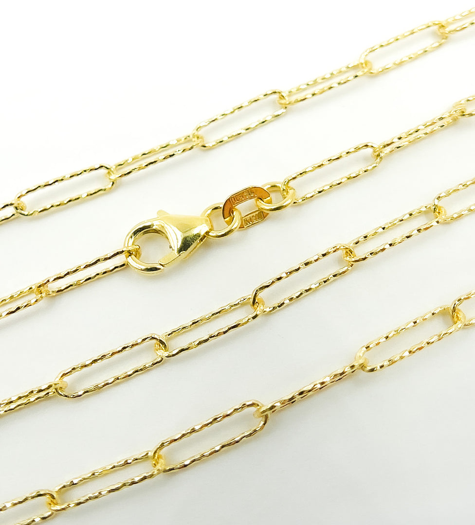 172FD. 14K Solid Gold Hammered Paperclip Chain