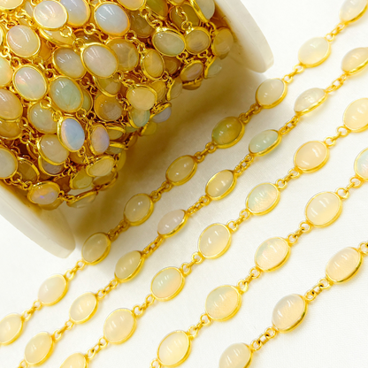 Ethiopian Opal Oval Shape Bezel Gold Plated Wire Chain.