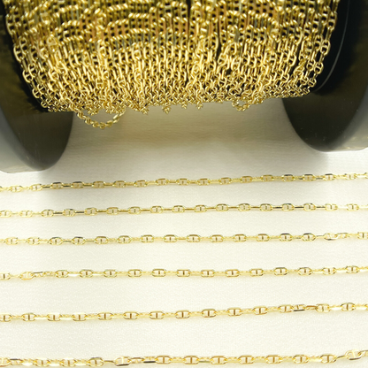 14K Solid Yellow Gold Flat Marina Link Chain by Foot