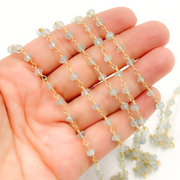 Multi Aquamarine Gold Plated Wire Chain