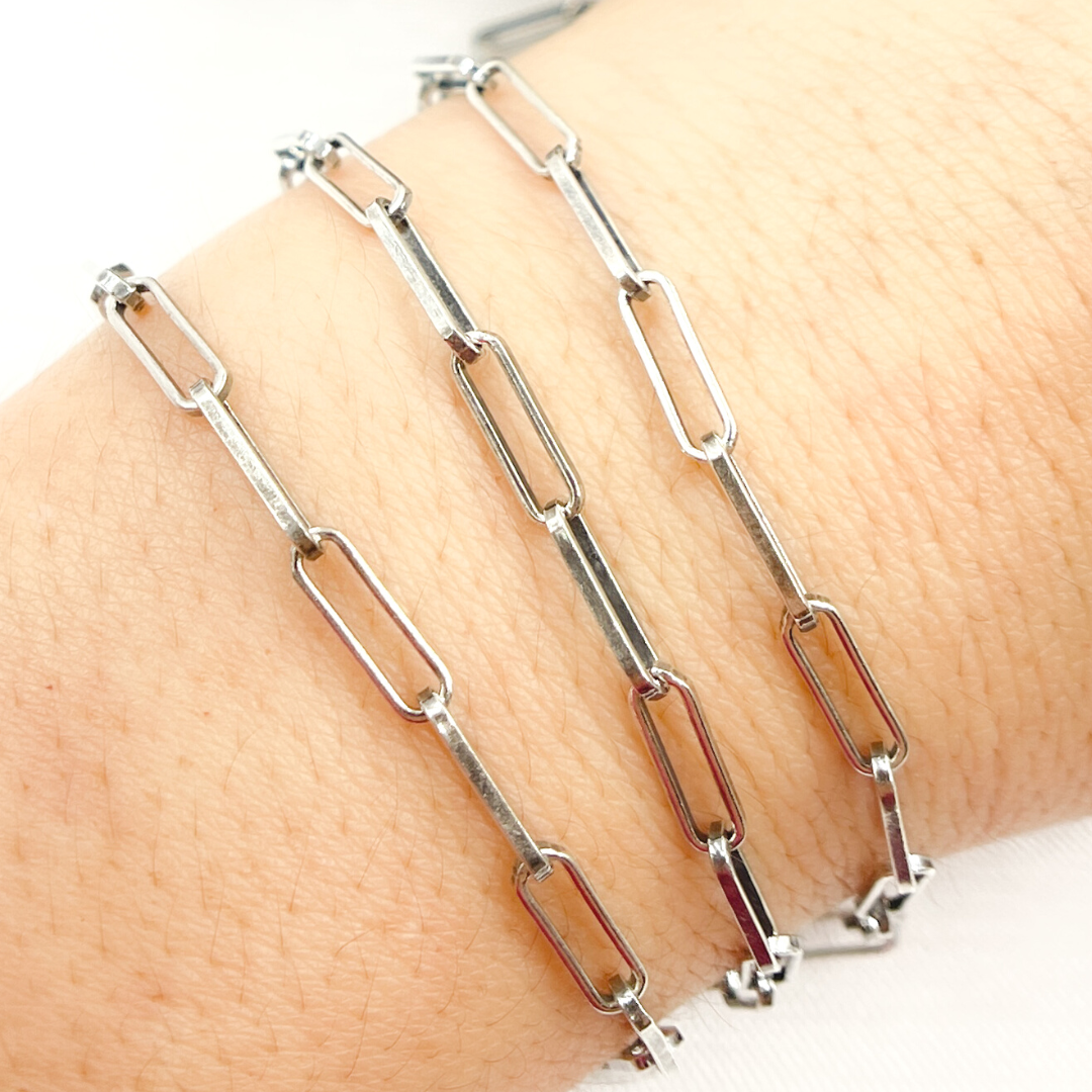 Oxidized 925 Sterling Silver Flat Paperclip Link Chain. V128OX