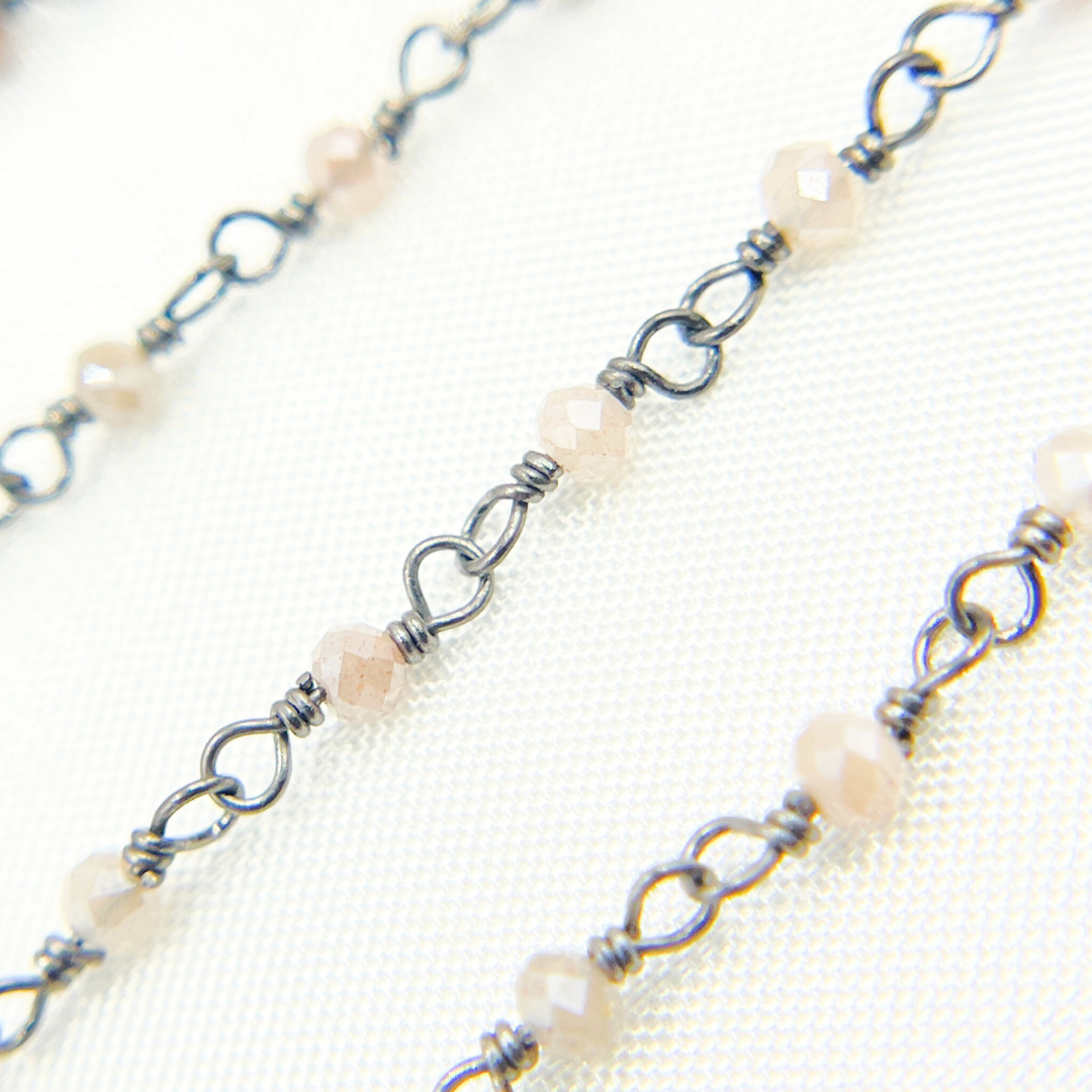 Coated Peach Moonstone Oxidized Wire Chain.